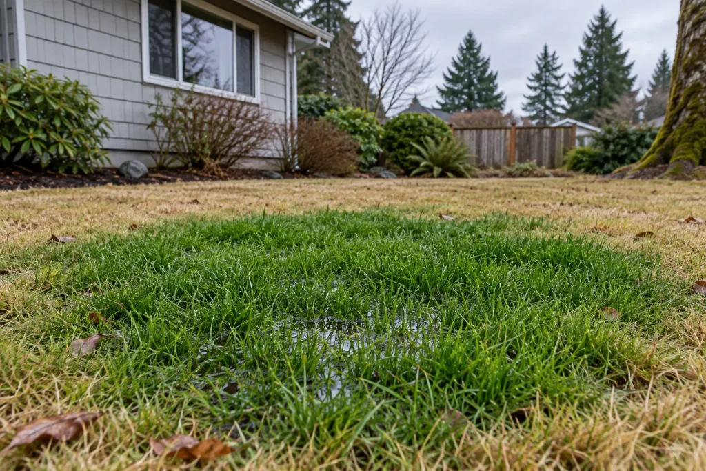 Illustration of a saturated patch in an otherwise dry lawn.