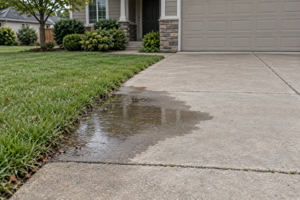 Illustration of a localized wet patch on a driveway.