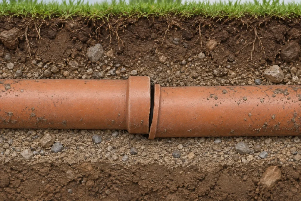 Conceptual illustration of a buried sewer pipe section.