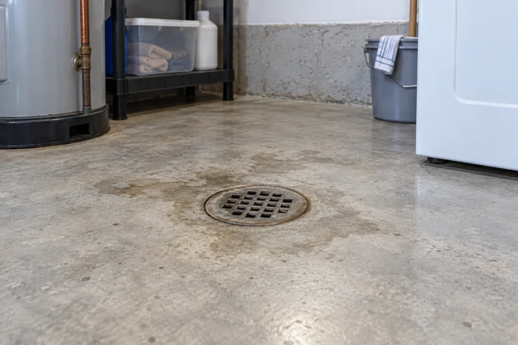 Illustration of a dry floor drain in a utility room.